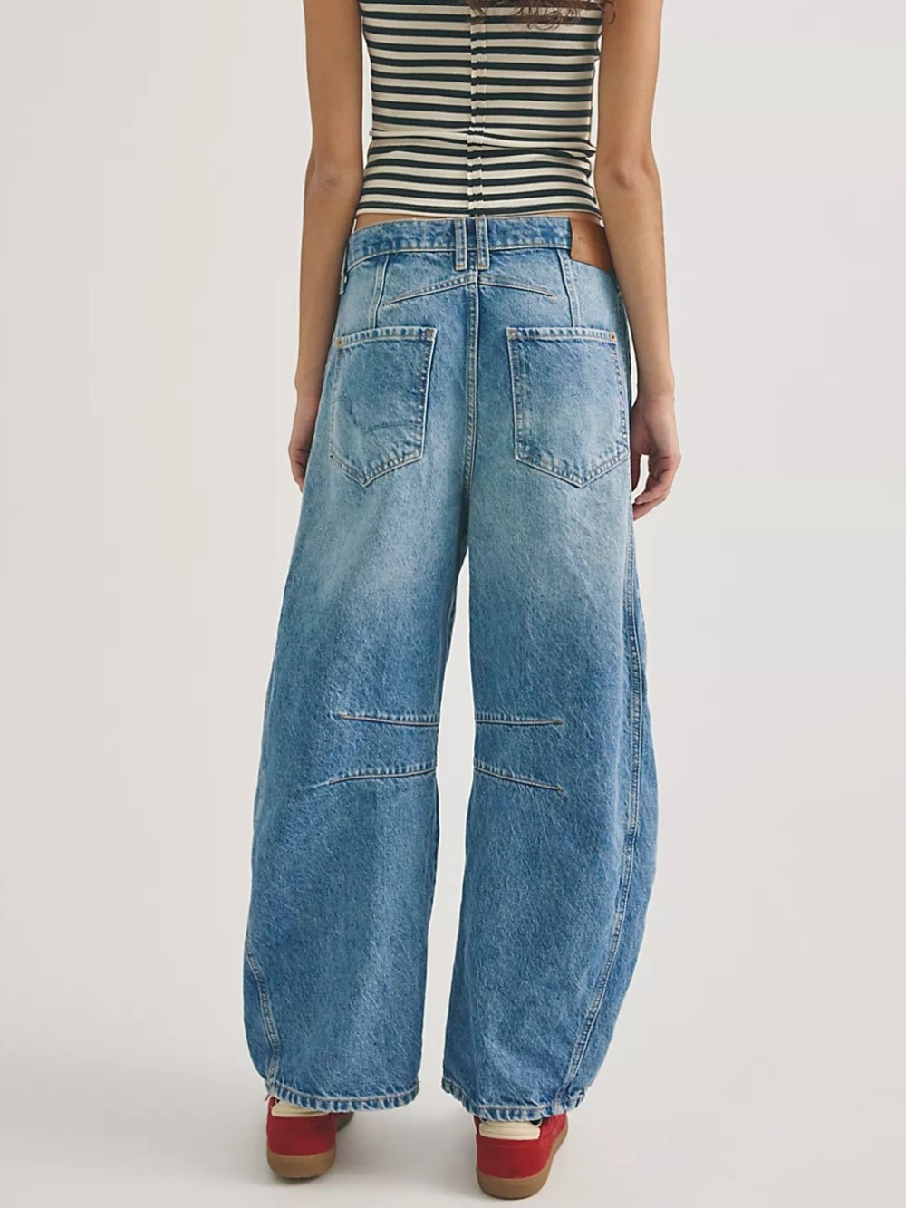 We The Free People Sz 30 good Luck Mid-Rise Barrel Jeans Blue Boho - Flawed - Picture 2 of 14